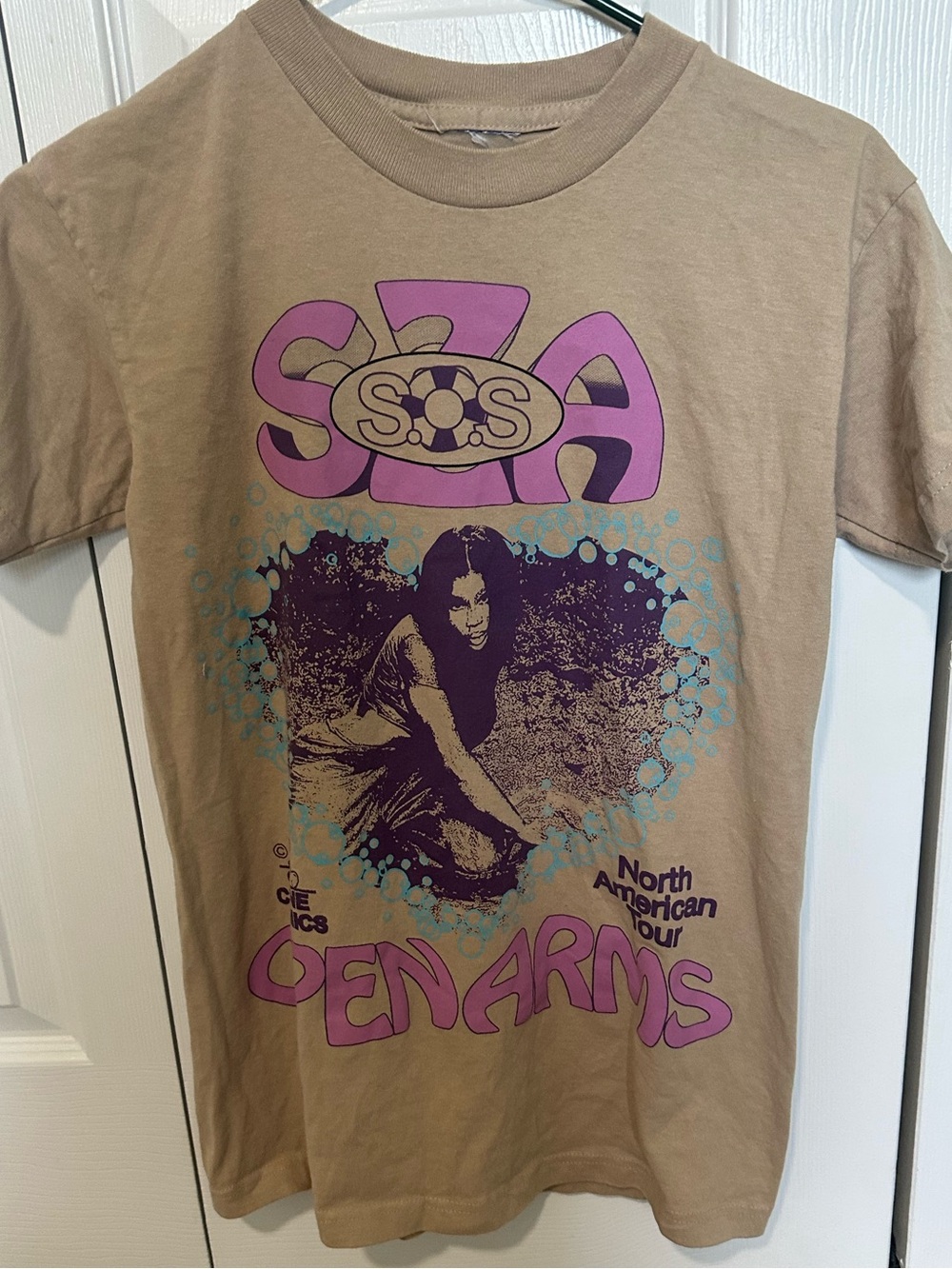 SZA Open Arms Graphic Tee - Tan with Purple Print